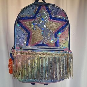 Wonder Nation Holographic Unicorn Bag with Gold Fringe Backpack NWT.